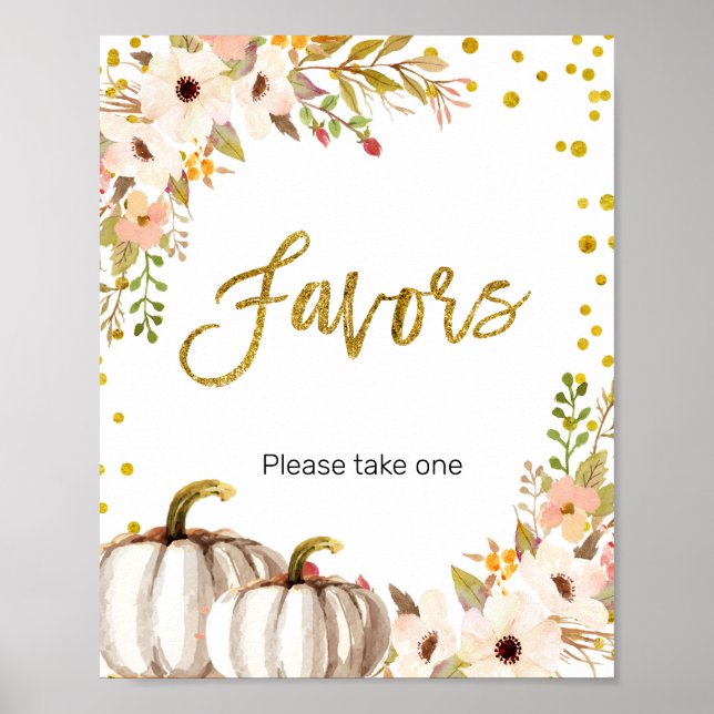 White and Gold pumpkin Watercolor Favour Sign (Front)