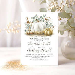 White and Gold Pumpkins Fall Rehearsal Dinner Invitation