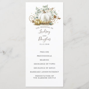 White and Gold Pumpkins Fall Wedding Programs Programme