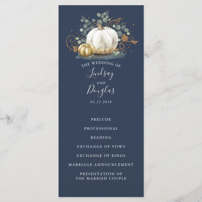 White and Gold Pumpkins Fall Wedding Programs Programme (Front)