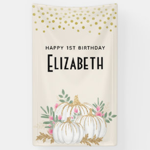 White and Gold Pumpkins Watercolor Birthday Banner