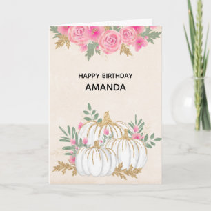 White and Gold Pumpkins Watercolor Birthday Card