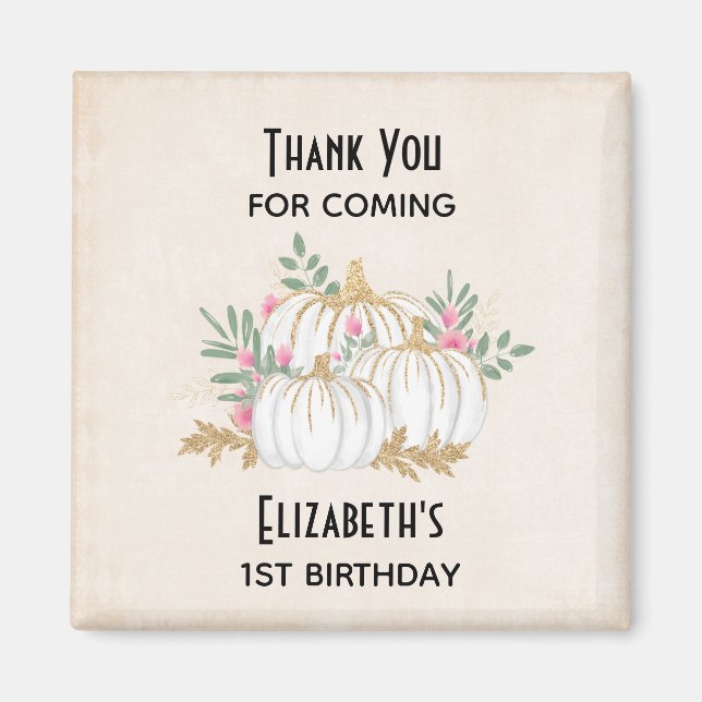 White and Gold Pumpkins Watercolor Birthday Magnet (Front)