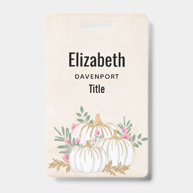  White and Gold Pumpkins Watercolor ID Badge (Front)