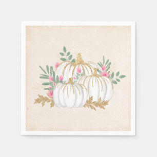 White and Gold Pumpkins Watercolor Napkin