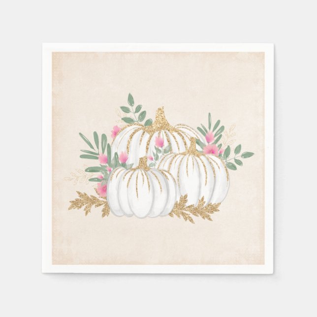 White and Gold Pumpkins Watercolor  Napkin (Front)