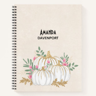 White and Gold Pumpkins Watercolor Notebook