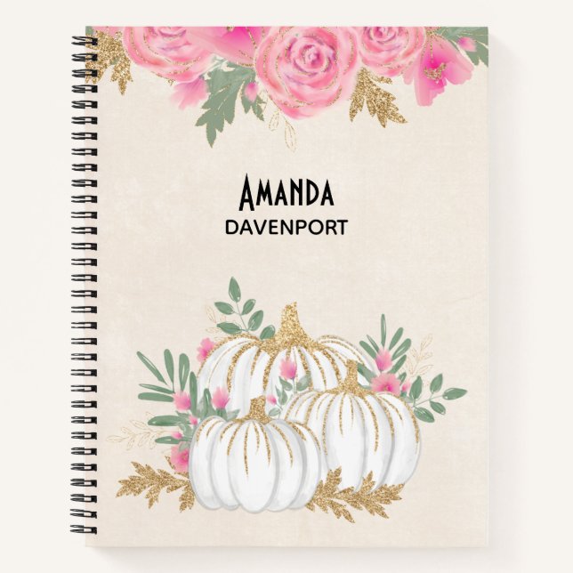 White and Gold Pumpkins Watercolor Notebook (Front)