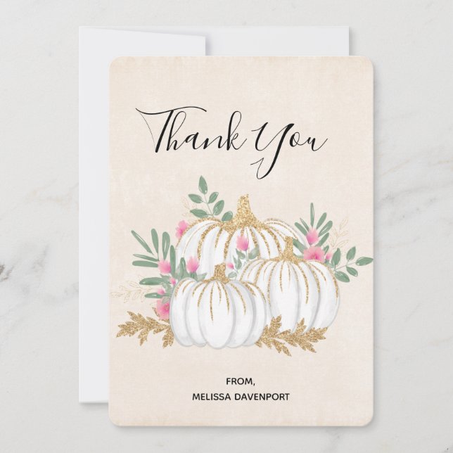  White and Gold Pumpkins Watercolor Thank You (Front)