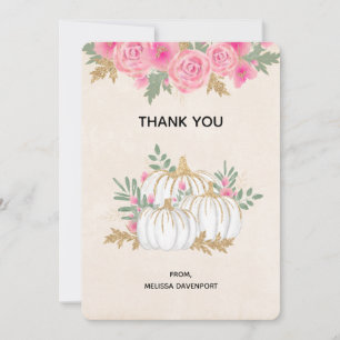  White and Gold Pumpkins Watercolor Thank You Card