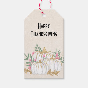 White and Gold Pumpkins Watercolor Thanksgiving Gift Tags