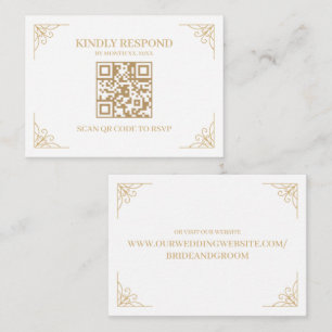 White and Gold QR Code RSVP Wedding Website Enclosure Card