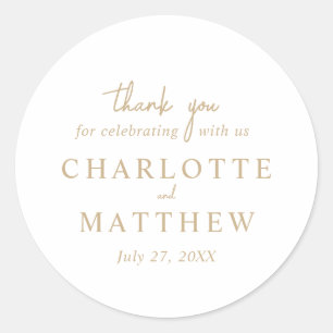 White and Gold Script Thank You Wedding Sticker