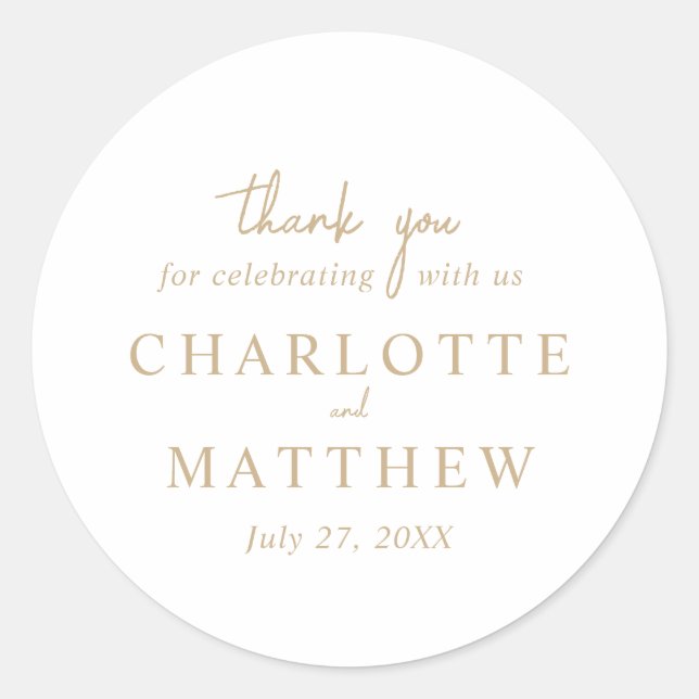 White and Gold Script Thank You Wedding Sticker (Front)