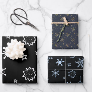 White and Gold Snowflakes Christmas Wrapping Paper Sheet
