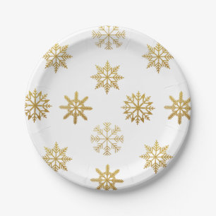 White and Gold Snowflakes Ornament Paper Plate