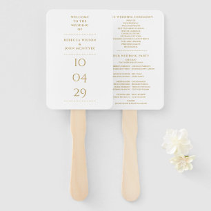 White And Gold Special Date Wedding Program Hand Fan