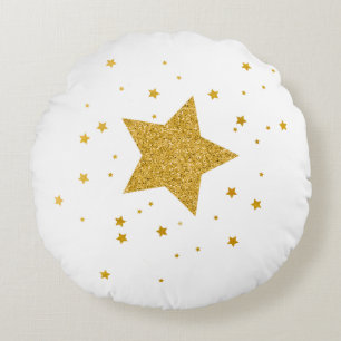 White and Gold Starry Night  Round Cushion