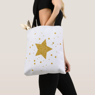 White and Gold Starry Night Tote Bag