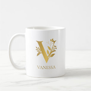 White And Gold Typography Monogram Name Coffee Mug