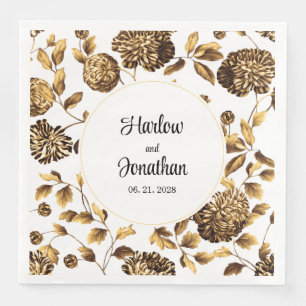 White And Gold Vintage Floral Vine Wedding Napkin