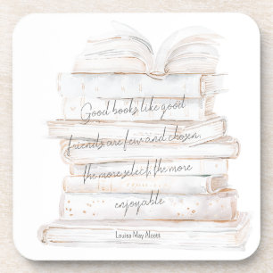 White and Gold Watercolor Friendship & Books Quote Coaster