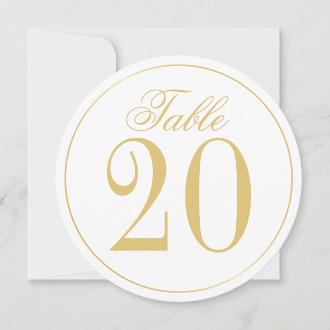 White and Gold Wedding Circle Table Number Card (Front)