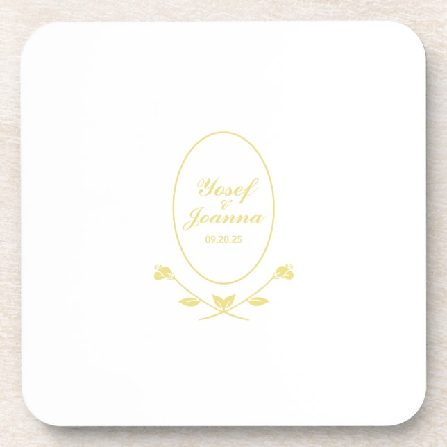 White and Gold Wedding Coaster (Front)