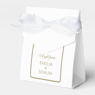 White and Gold Wedding Favour Box with Bow
