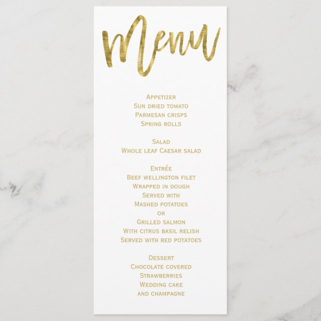 White And Gold Wedding Menu Personalised (Front)