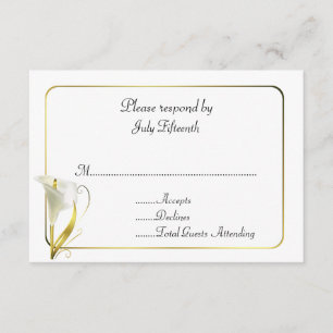 White and Gold with Calla Lily Wedding RSVP Card