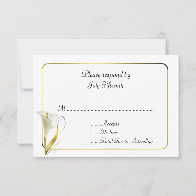 White and Gold with Calla Lily Wedding RSVP Card (Front)