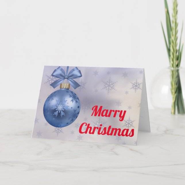 White and Golden Ball With Snow Merry Christmas Holiday Card (Front)