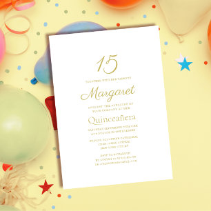 white and golden classic elegant quinceañera invitation