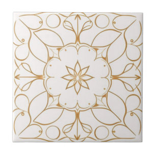 White and golden floral tile