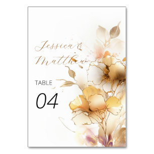 White and Golden Flowers Wedding Table Number