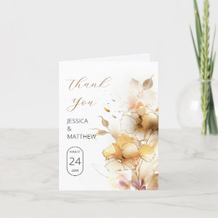 White and Golden Flowers Wedding Thank You Card