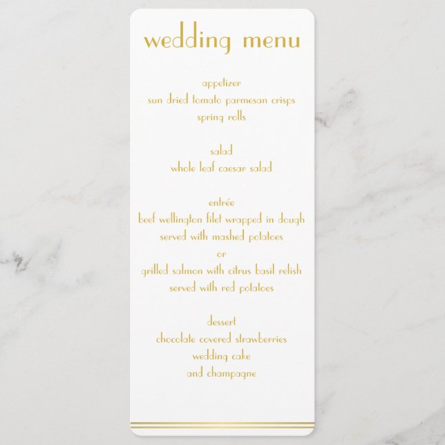 White And Golden Great Gatsby Wedding Menu (Front)