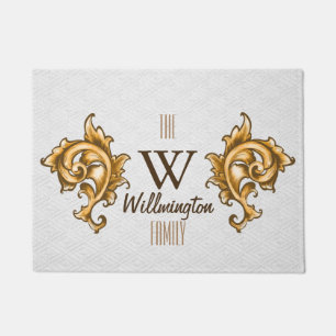 White and Golden Laurels Fancy Family Name Doormat