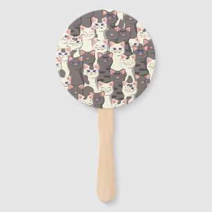 White and gray cats pattern hand fan