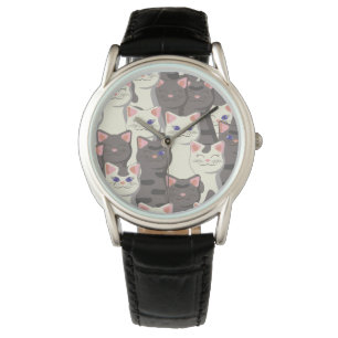 White and gray cats pattern watch