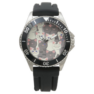 White and gray cats pattern watch