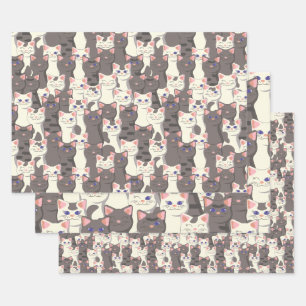 White and gray cats pattern wrapping paper sheet