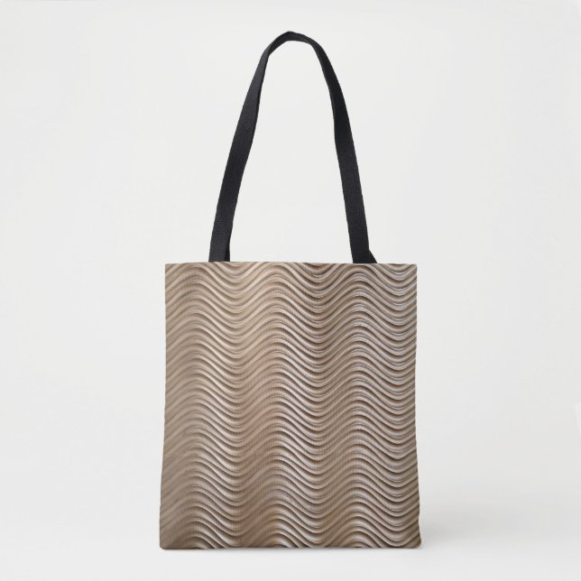 White and gray striped textile tote bag (Front)