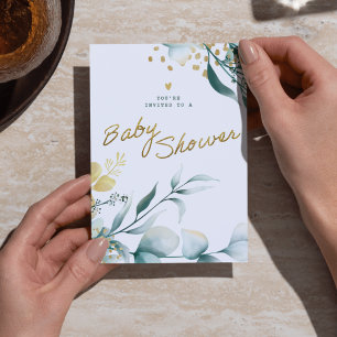 White and Green Baby Shower Invitation 