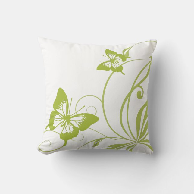 White and Green Butterfly Wedding Cushion (Front)