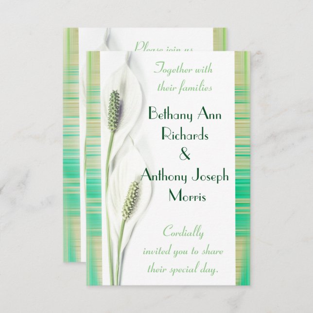 White and Green Calla Lily Wedding Invitation (Front/Back)