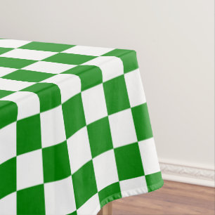 White and green chequered check cotton dining tablecloth