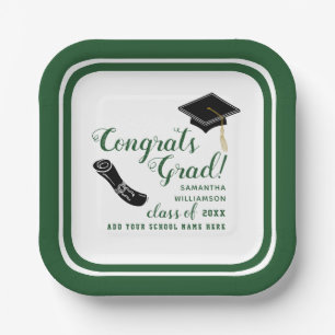 White and Green Class of 2025 Graduation Paper Plate