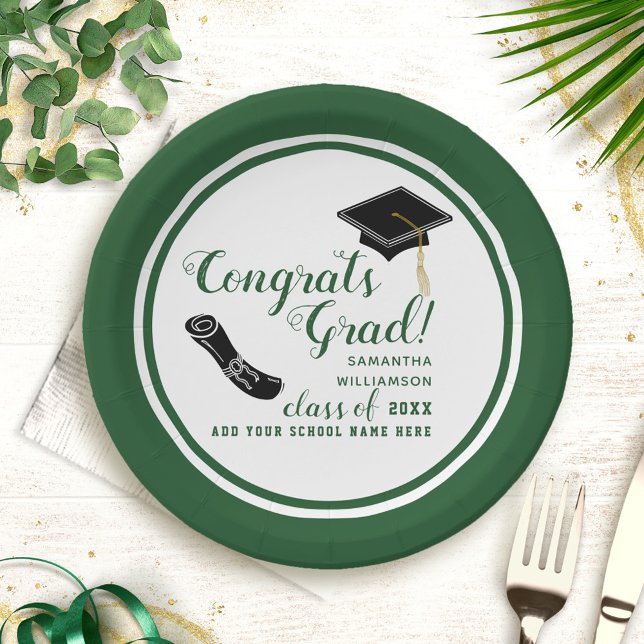 White and Green Class of 2025 Graduation Paper Plate (Creator Uploaded)